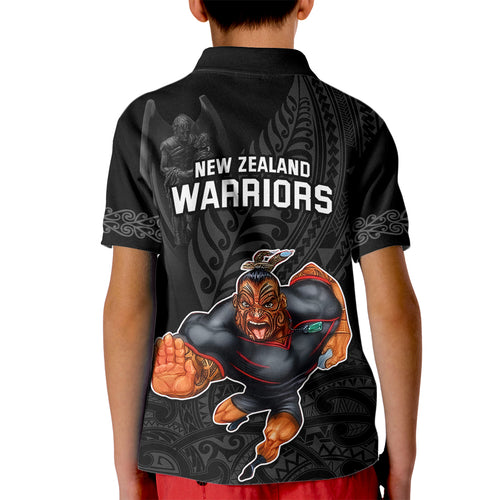 warriors-permier-2023-kid-polo-shirt-the-wahs-mascot-with-maori-tattoo