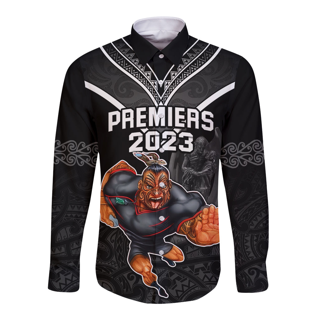 warriors-permier-2023-long-sleeve-button-shirt-the-wahs-mascot-with-maori-tattoo