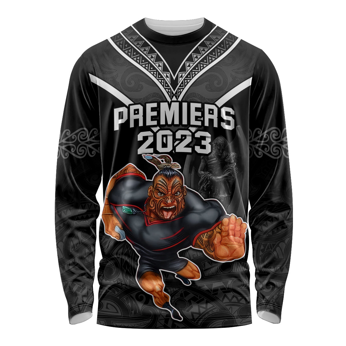 warriors-permier-2023-long-sleeve-shirt-the-wahs-mascot-with-maori-tattoo