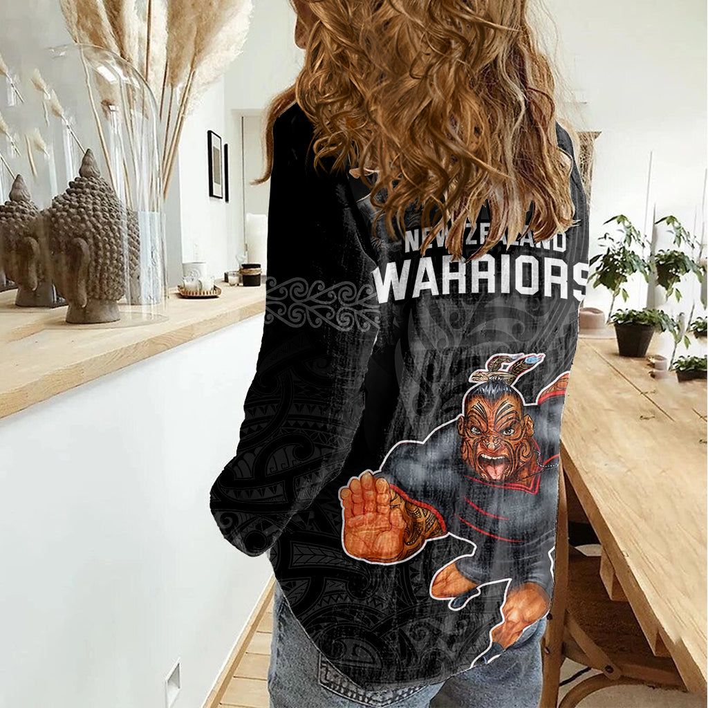 warriors-permier-2023-women-casual-shirt-the-wahs-mascot-with-maori-tattoo
