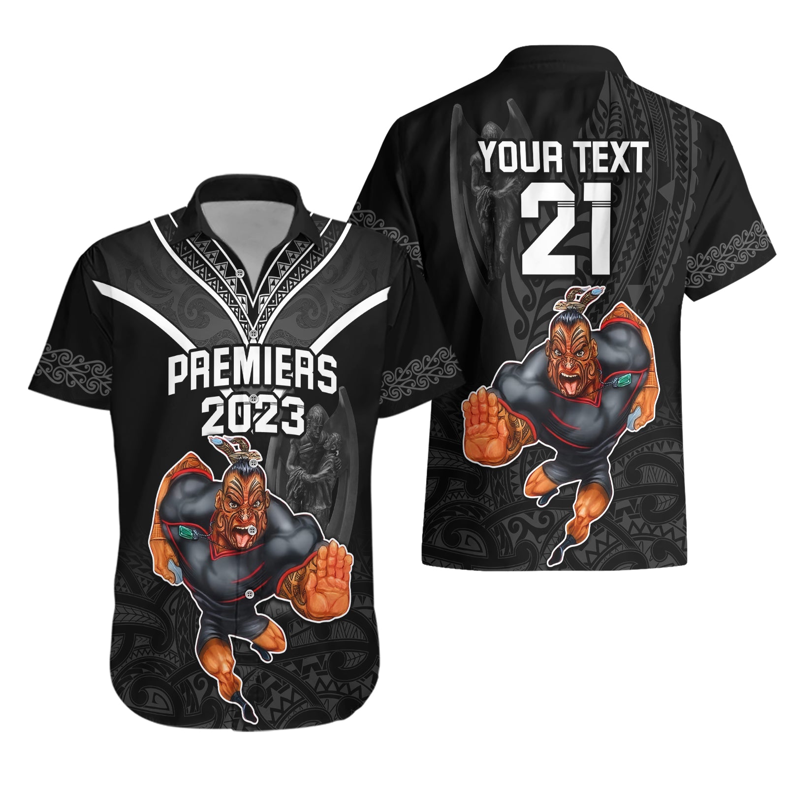 custom-warriors-permier-2023-hawaiian-shirt-the-wahs-mascot-with-maori-tattoo