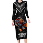 custom-warriors-permier-2023-long-sleeve-bodycon-dress-the-wahs-mascot-with-maori-tattoo