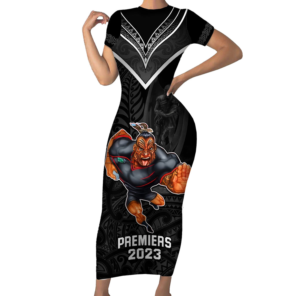 custom-warriors-permier-2023-short-sleeve-bodycon-dress-the-wahs-mascot-with-maori-tattoo