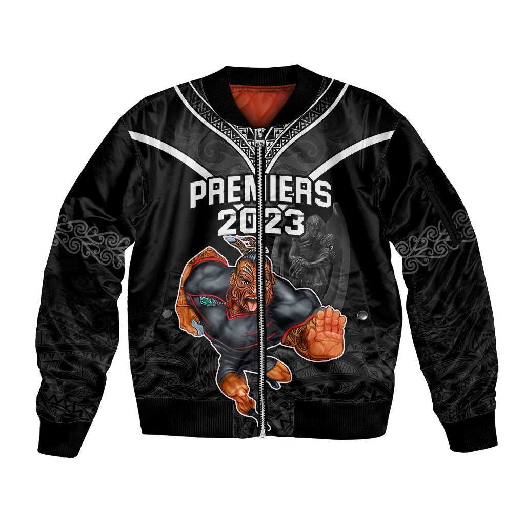 custom-warriors-permier-2023-sleeve-zip-bomber-jacket-the-wahs-mascot-with-maori-tattoo