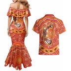 Aboriginal Goanna Art Couples Matching Mermaid Dress and Hawaiian Shirt Native Australian Animals