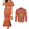 Aboriginal Goanna Art Couples Matching Mermaid Dress and Long Sleeve Button Shirt Native Australian Animals