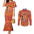 Aboriginal Goanna Art Couples Matching Mermaid Dress and Long Sleeve Button Shirt Native Australian Animals