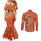 Aboriginal Goanna Art Couples Matching Mermaid Dress and Long Sleeve Button Shirt Native Australian Animals