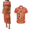 Aboriginal Goanna Art Couples Matching Puletasi and Hawaiian Shirt Native Australian Animals