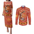 Aboriginal Goanna Art Couples Matching Puletasi and Long Sleeve Button Shirt Native Australian Animals