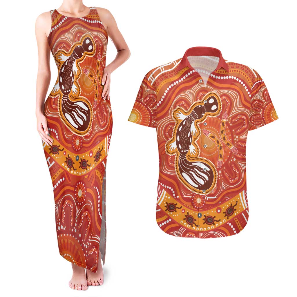 Aboriginal Goanna Art Couples Matching Tank Maxi Dress and Hawaiian Shirt Native Australian Animals