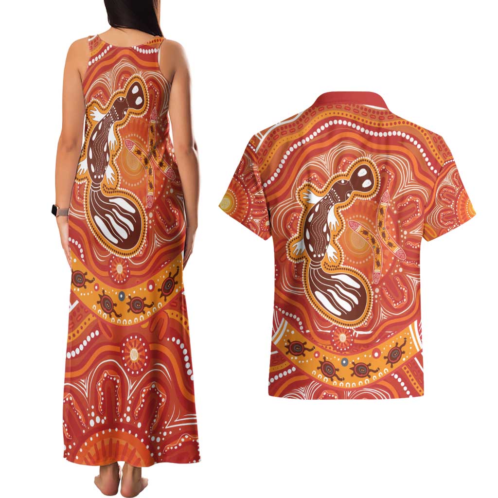 Aboriginal Goanna Art Couples Matching Tank Maxi Dress and Hawaiian Shirt Native Australian Animals