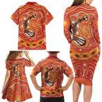 Aboriginal Goanna Art Family Matching Long Sleeve Bodycon Dress and Hawaiian Shirt Native Australian Animals