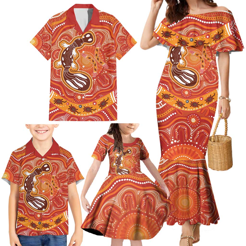 Aboriginal Goanna Art Family Matching Mermaid Dress and Hawaiian Shirt Native Australian Animals