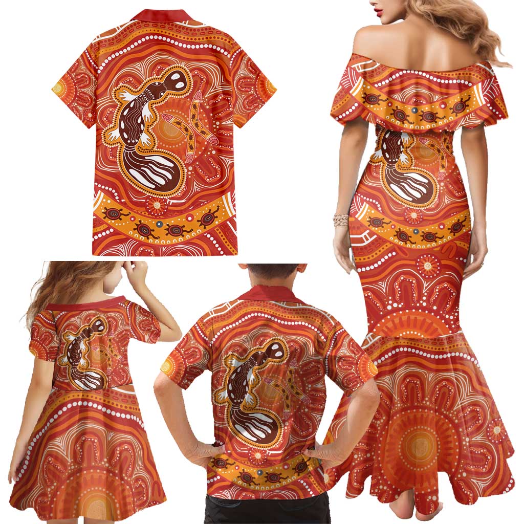 Aboriginal Goanna Art Family Matching Mermaid Dress and Hawaiian Shirt Native Australian Animals
