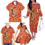Aboriginal Goanna Art Family Matching Off The Shoulder Long Sleeve Dress and Hawaiian Shirt Native Australian Animals