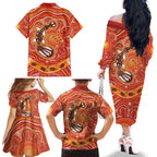 Aboriginal Goanna Art Family Matching Off The Shoulder Long Sleeve Dress and Hawaiian Shirt Native Australian Animals