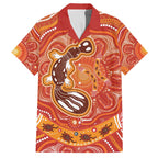 Aboriginal Goanna Art Family Matching Off The Shoulder Long Sleeve Dress and Hawaiian Shirt Native Australian Animals