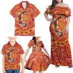 Aboriginal Goanna Art Family Matching Off Shoulder Maxi Dress and Hawaiian Shirt Native Australian Animals
