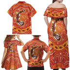 Aboriginal Goanna Art Family Matching Off Shoulder Maxi Dress and Hawaiian Shirt Native Australian Animals