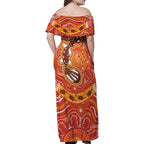 Aboriginal Goanna Art Family Matching Off Shoulder Maxi Dress and Hawaiian Shirt Native Australian Animals