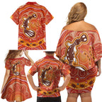 Aboriginal Goanna Art Family Matching Off Shoulder Short Dress and Hawaiian Shirt Native Australian Animals