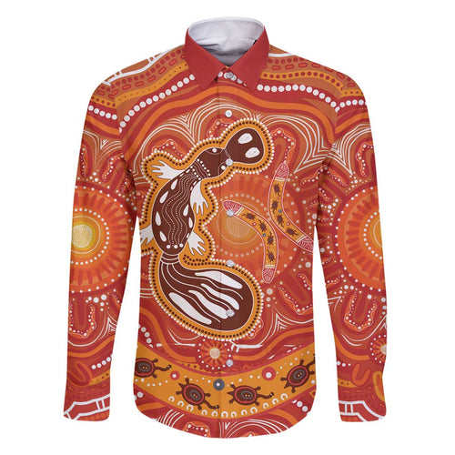Aboriginal Goanna Art Family Matching Off Shoulder Short Dress and Hawaiian Shirt Native Australian Animals