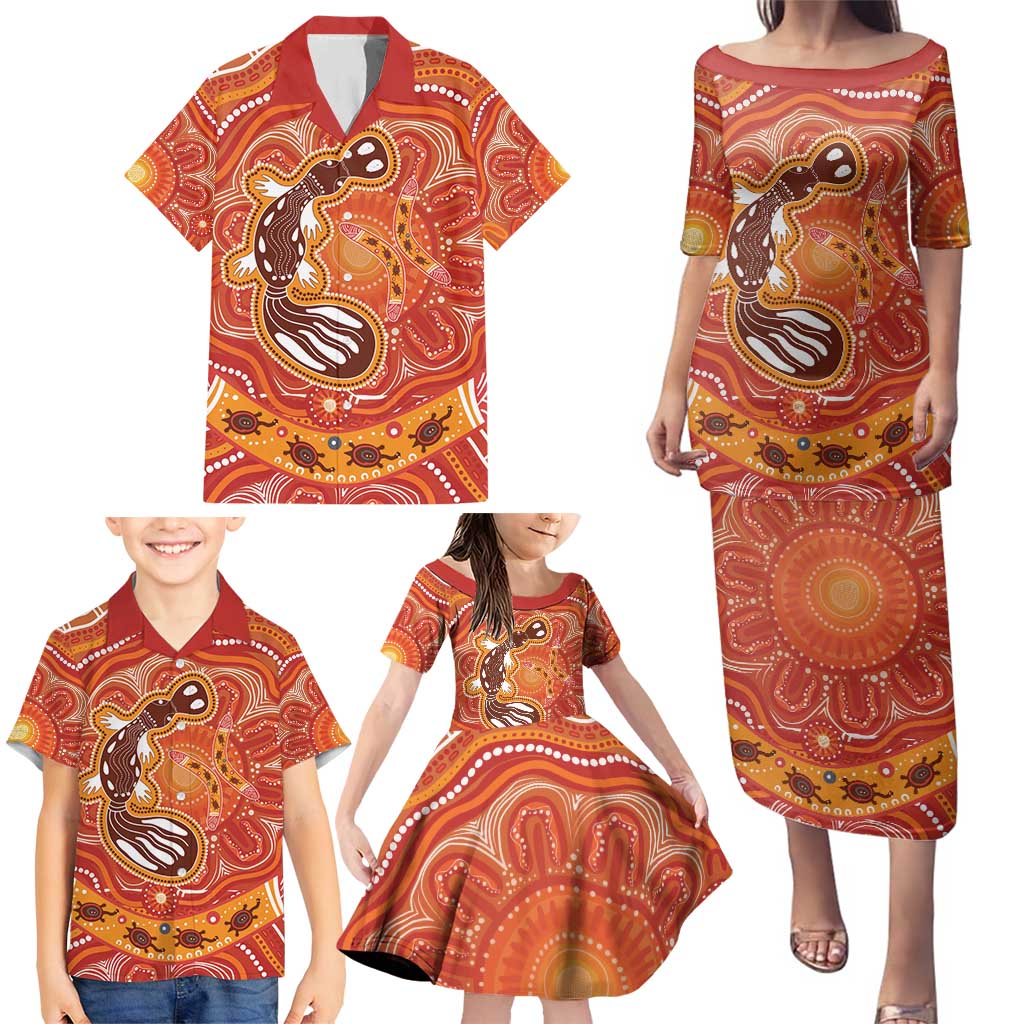 Aboriginal Goanna Art Family Matching Puletasi and Hawaiian Shirt Native Australian Animals