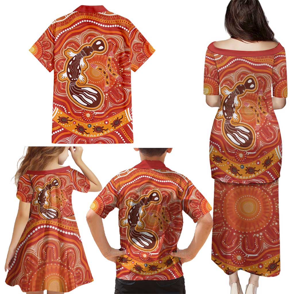 Aboriginal Goanna Art Family Matching Puletasi and Hawaiian Shirt Native Australian Animals