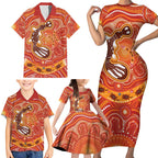Aboriginal Goanna Art Family Matching Short Sleeve Bodycon Dress and Hawaiian Shirt Native Australian Animals