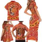 Aboriginal Goanna Art Family Matching Short Sleeve Bodycon Dress and Hawaiian Shirt Native Australian Animals