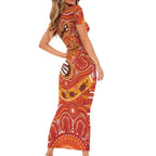 Aboriginal Goanna Art Family Matching Short Sleeve Bodycon Dress and Hawaiian Shirt Native Australian Animals