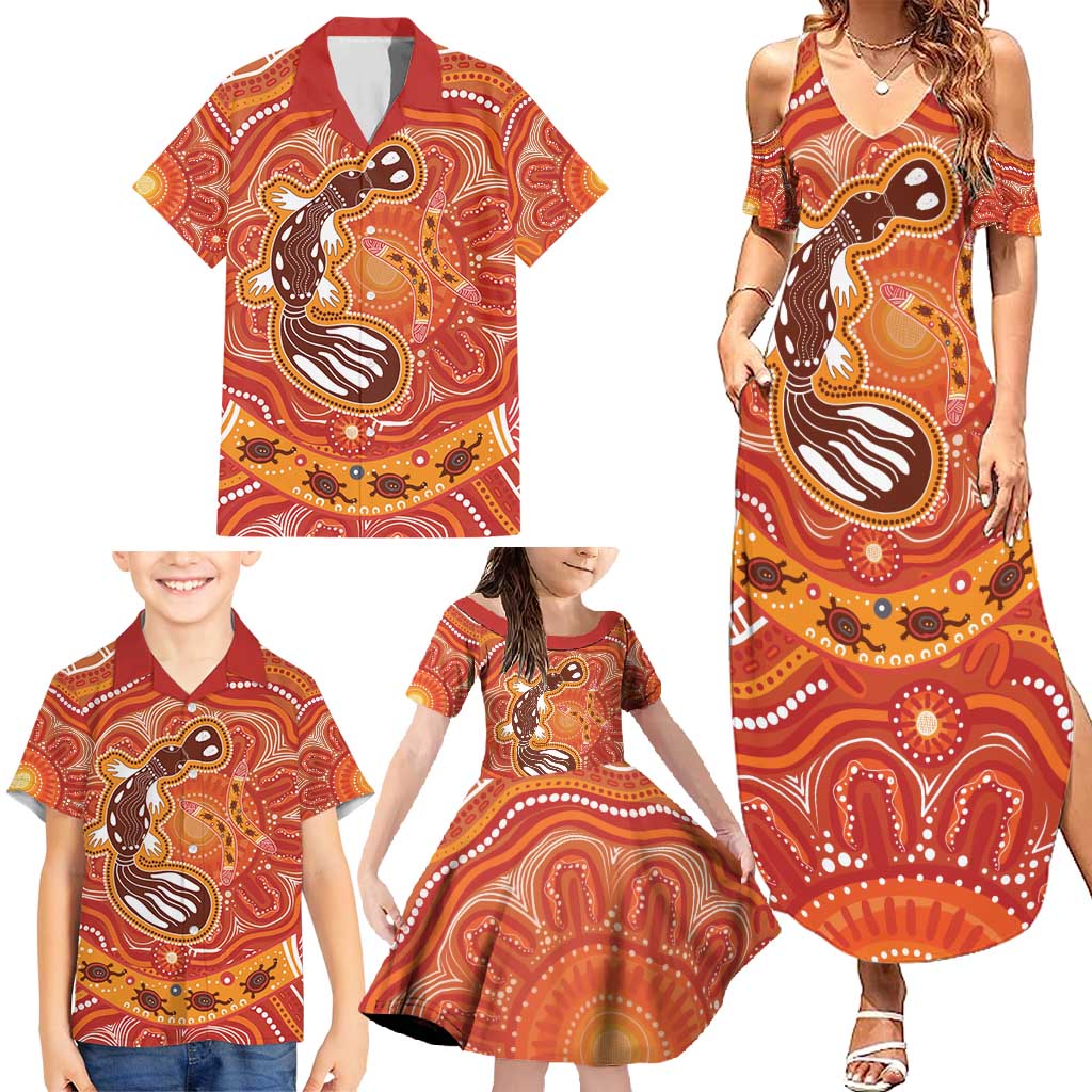 Aboriginal Goanna Art Family Matching Summer Maxi Dress and Hawaiian Shirt Native Australian Animals