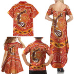 Aboriginal Goanna Art Family Matching Summer Maxi Dress and Hawaiian Shirt Native Australian Animals