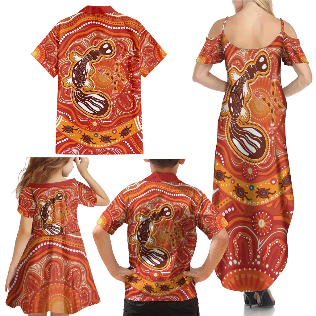 Aboriginal Goanna Art Family Matching Summer Maxi Dress and Hawaiian Shirt Native Australian Animals