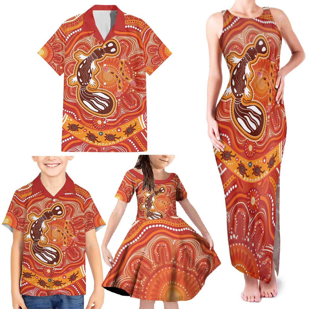 Aboriginal Goanna Art Family Matching Tank Maxi Dress and Hawaiian Shirt Native Australian Animals