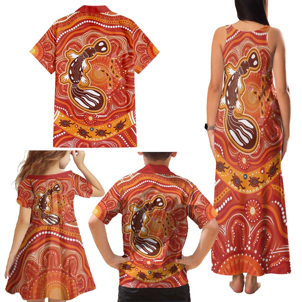 Aboriginal Goanna Art Family Matching Tank Maxi Dress and Hawaiian Shirt Native Australian Animals