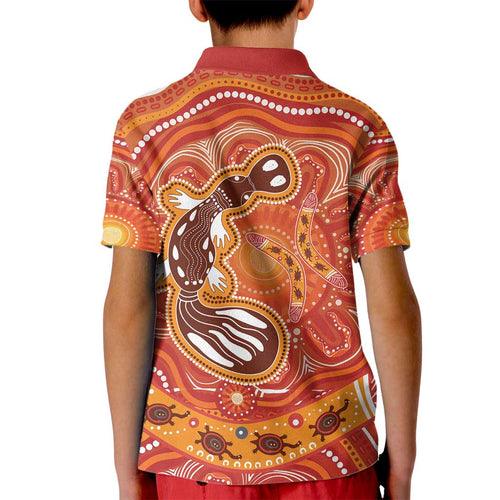 Aboriginal Goanna Art Kid Polo Shirt Native Australian Animals
