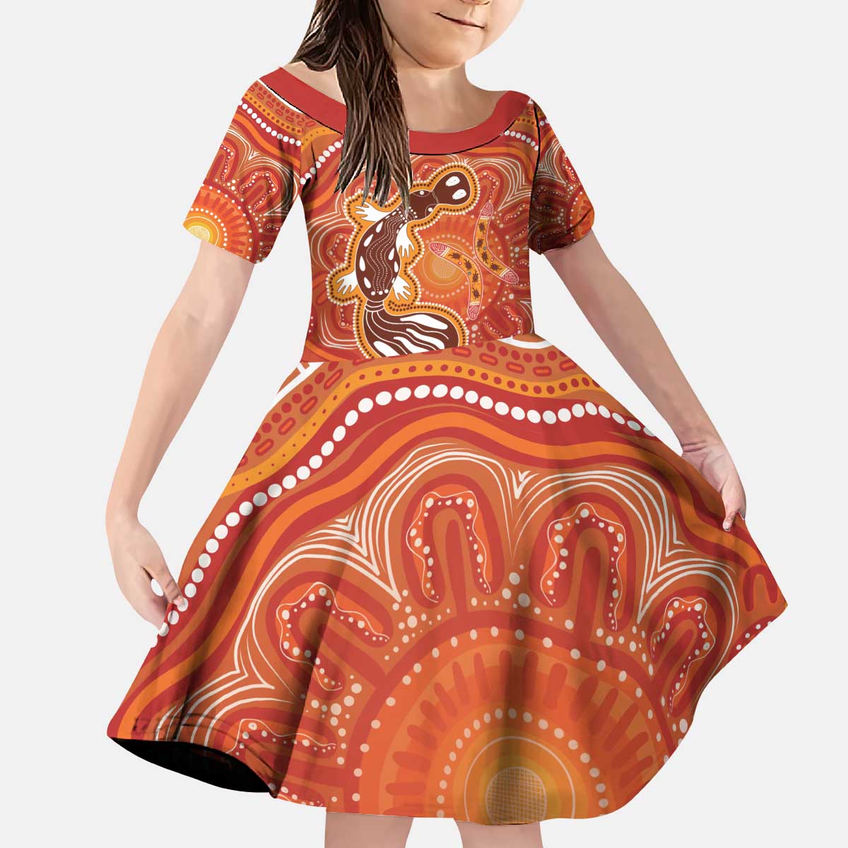 Aboriginal Goanna Art Kid Short Sleeve Dress Native Australian Animals