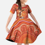Aboriginal Goanna Art Kid Short Sleeve Dress Native Australian Animals