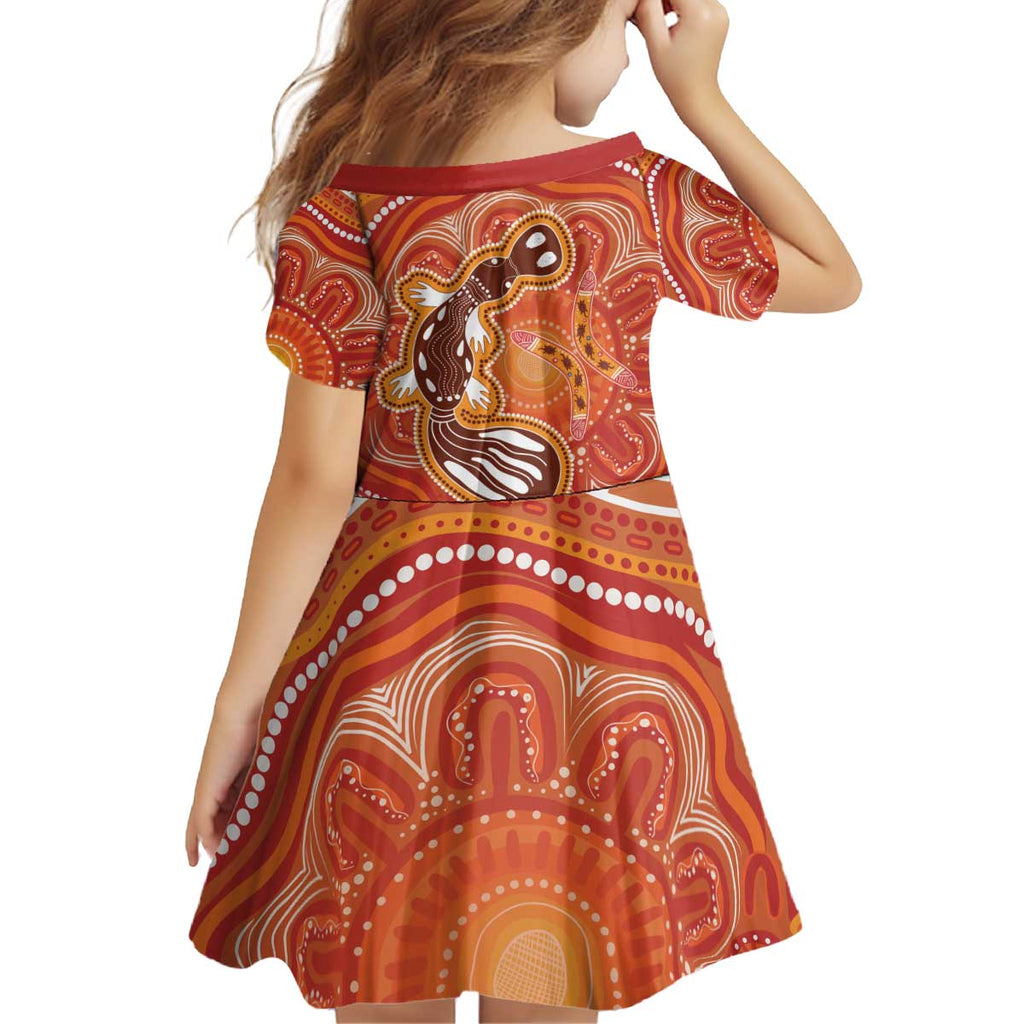 Aboriginal Goanna Art Kid Short Sleeve Dress Native Australian Animals
