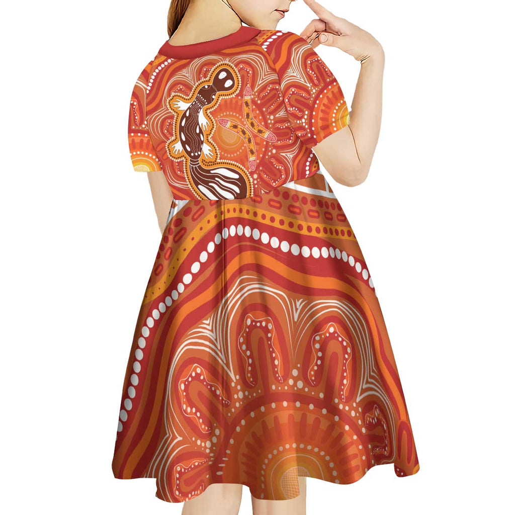 Aboriginal Goanna Art Kid Short Sleeve Dress Native Australian Animals