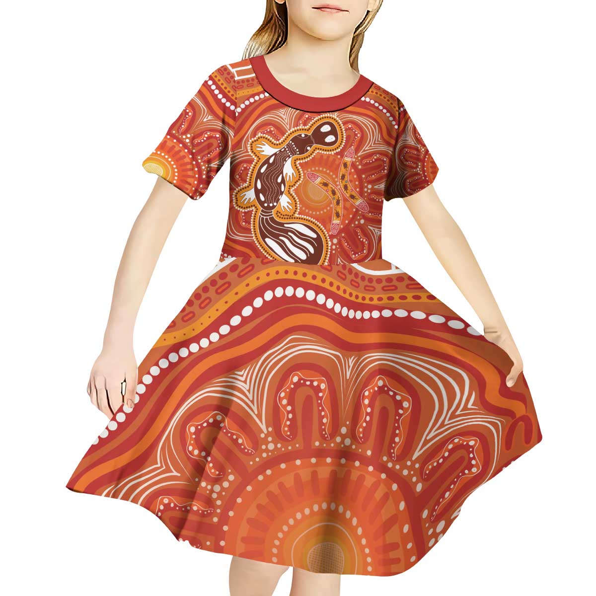 Aboriginal Goanna Art Kid Short Sleeve Dress Native Australian Animals