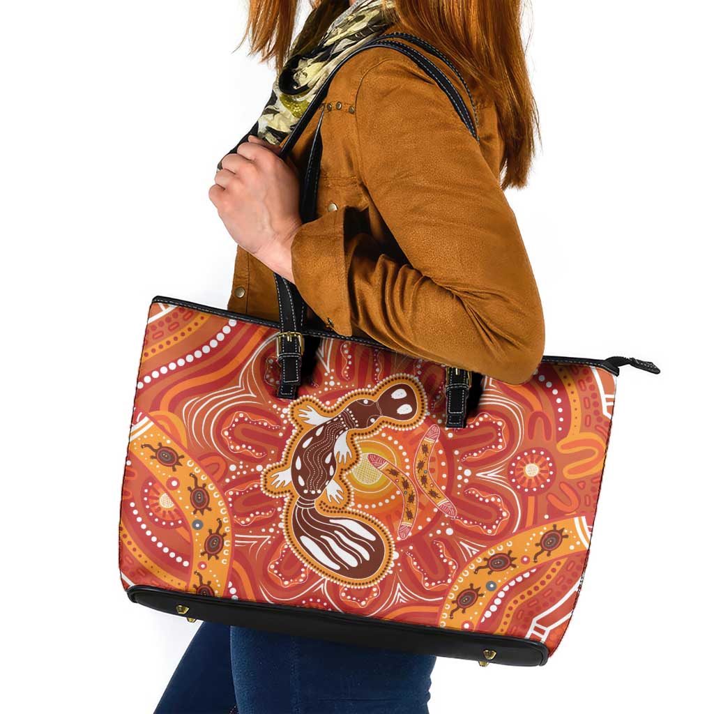 Aboriginal Goanna Art Leather Tote Bag Native Australian Animals