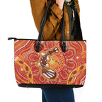 Aboriginal Goanna Art Leather Tote Bag Native Australian Animals