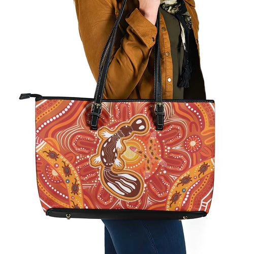 Aboriginal Goanna Art Leather Tote Bag Native Australian Animals