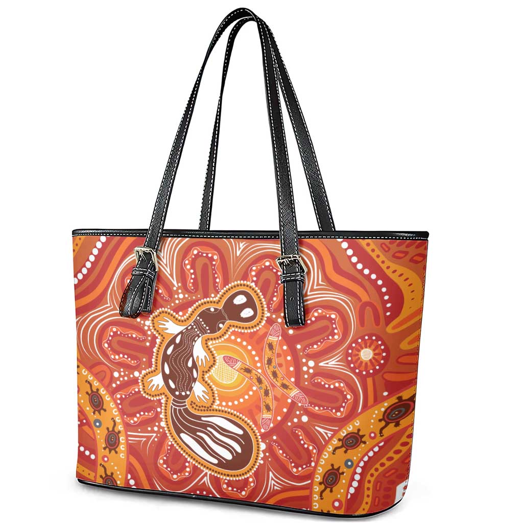 Aboriginal Goanna Art Leather Tote Bag Native Australian Animals