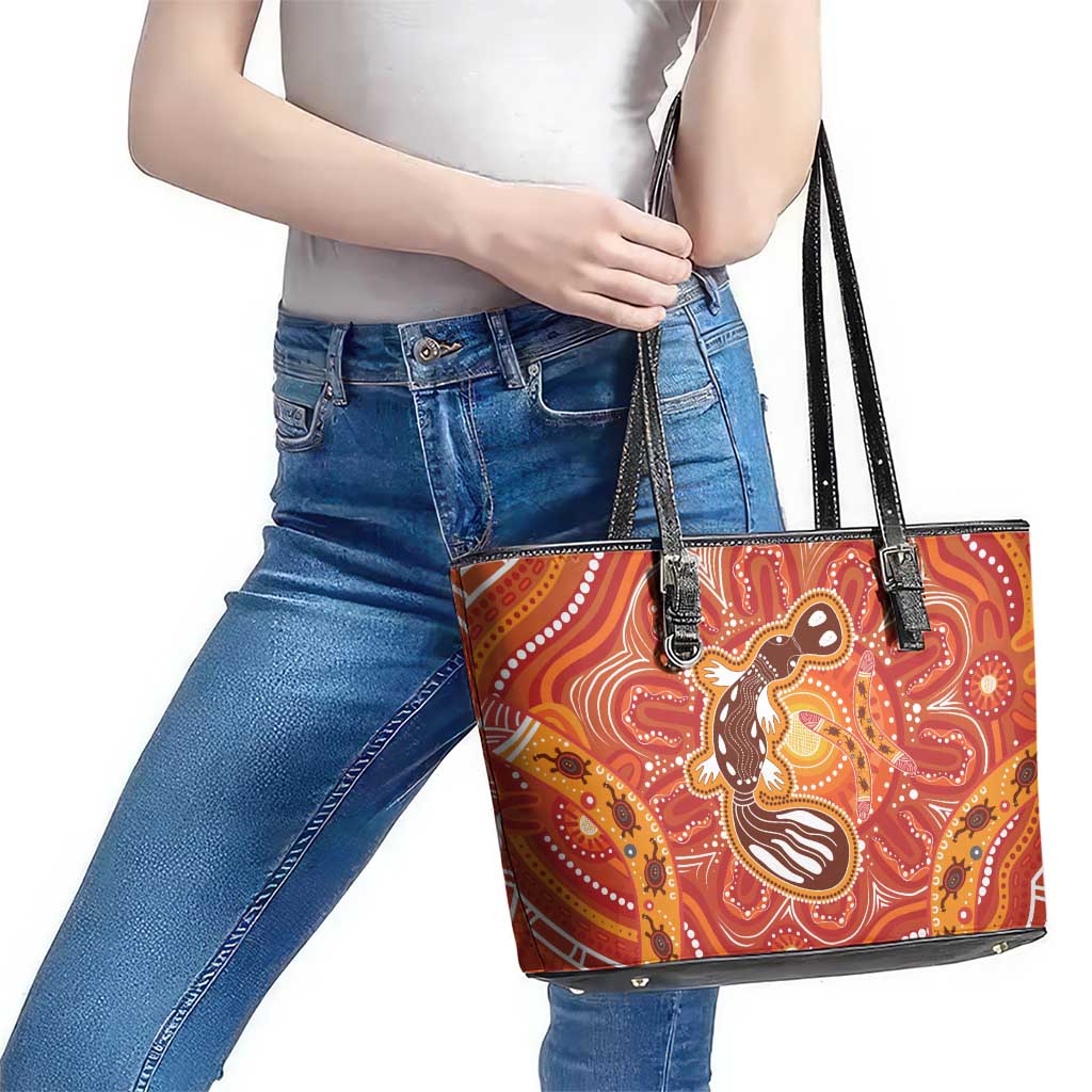 Aboriginal Goanna Art Leather Tote Bag Native Australian Animals