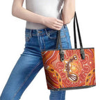 Aboriginal Goanna Art Leather Tote Bag Native Australian Animals