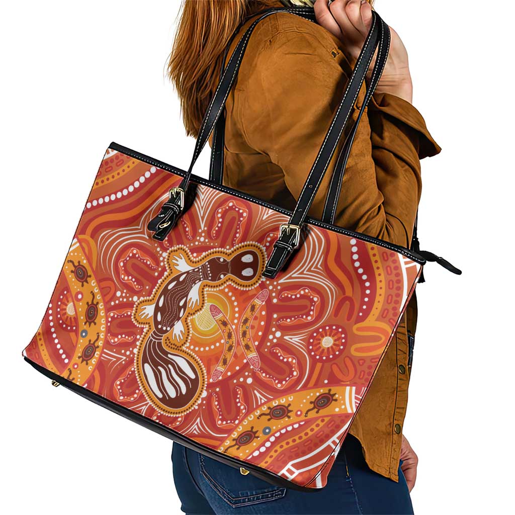 Aboriginal Goanna Art Leather Tote Bag Native Australian Animals